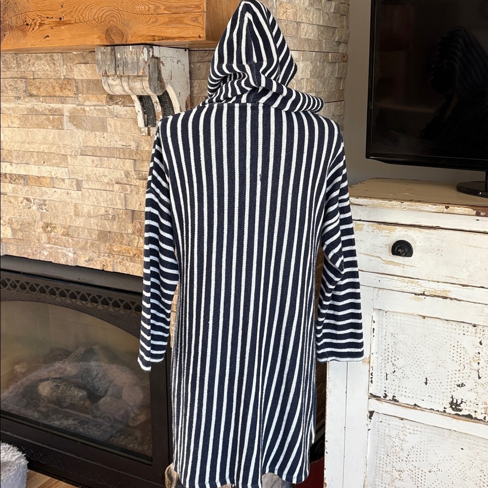 Soft Surroundings Offshore Pullover navy stripe hooded kangaroo pocket nautical - Picture 12 of 16